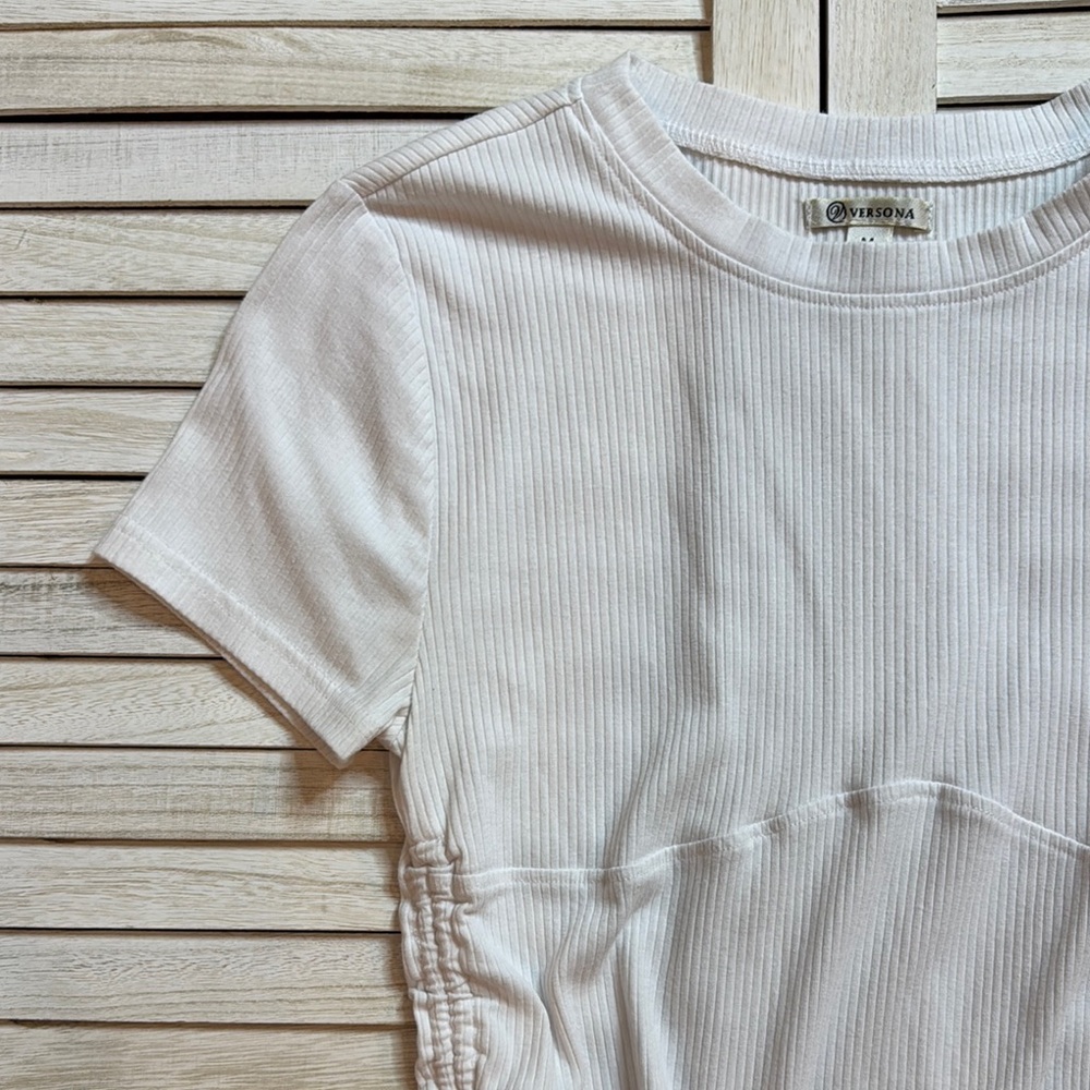 White Ribbed Short Sleeve Top - Picture 5 of 8